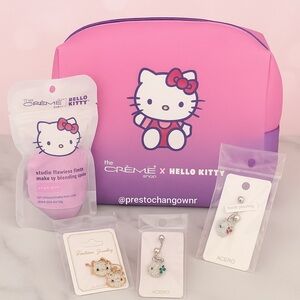 ✨ Hello Kitty × The Crème Shop Cosmetic Bag + Makeup Sponge + Jewelry Bundle ✨
